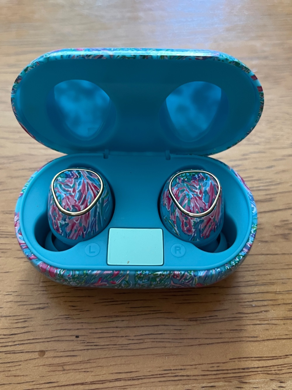 Lilly Pulitzer Floral Pattern True Wireless Earbuds in Turquoise and Pink
